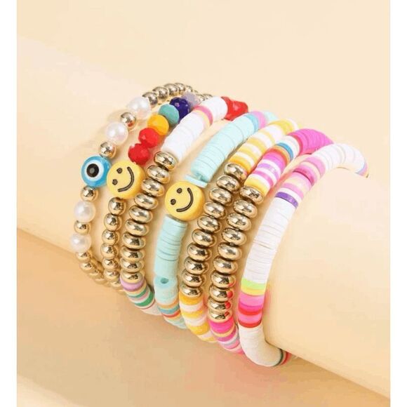 Bright and Preppy Heishi Stretch Bracelet Stack Set - Picture 2 of 4